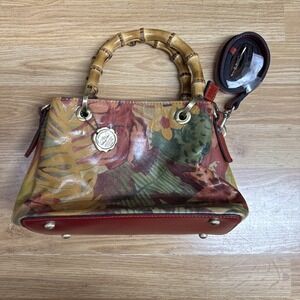 Patricia Nash Tropical Dreams Collection Empoli Leather Satchel Bamboo Handles